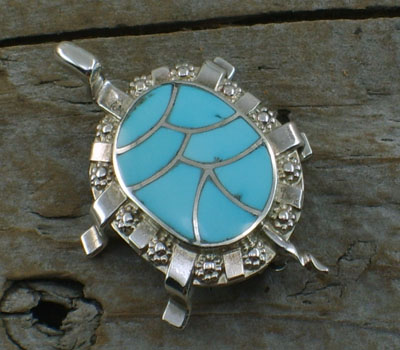 Native American Inlay Turquoise Tourtise Pin/Pendant